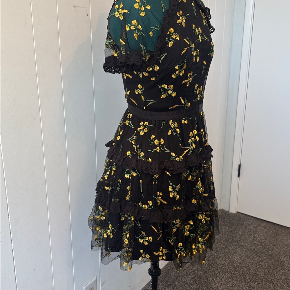 Black Halter Neck Floral Dress Mesh